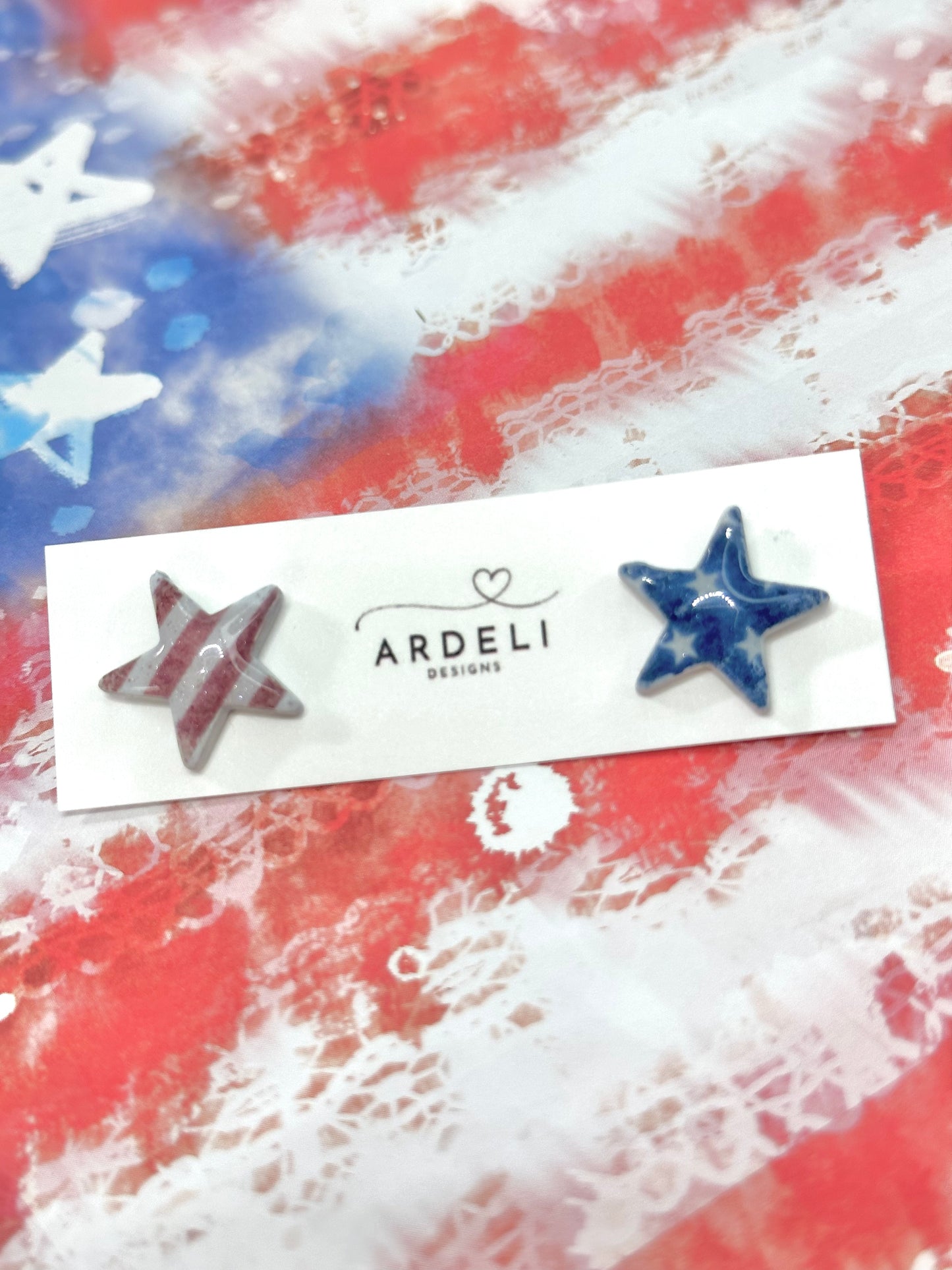 "USA" Rustic Stars & Stripes Stud Earrings