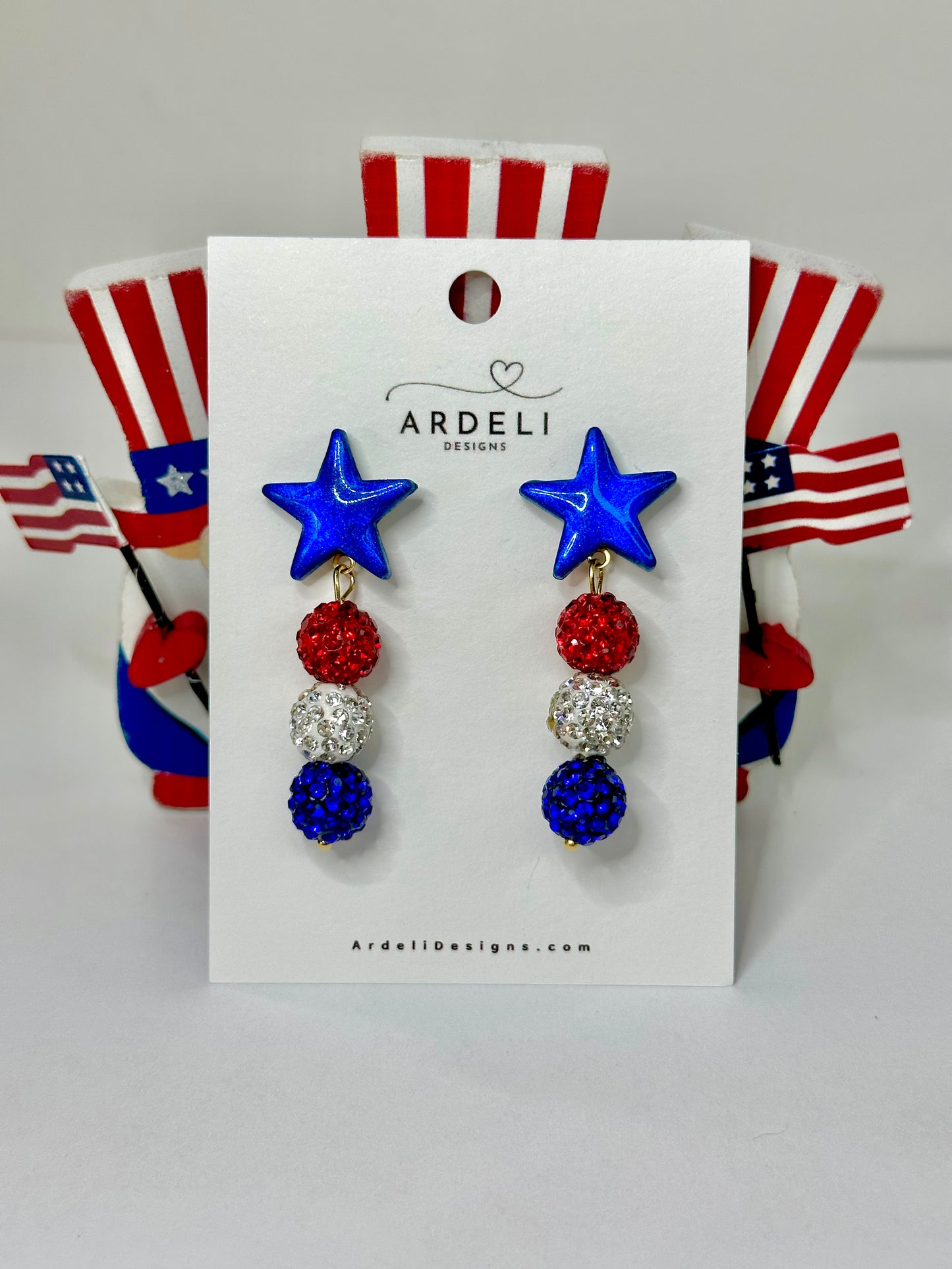 "USA" Stars & Red, White and Blue Dangle Drop Post Earrings