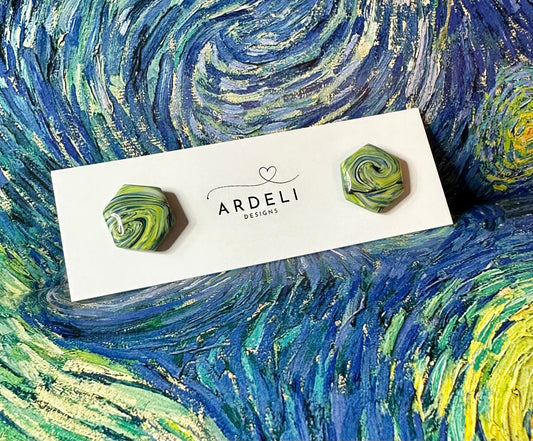 “A Starry Night” Handmade Polymer Clay Honeycomb Stud Earrings