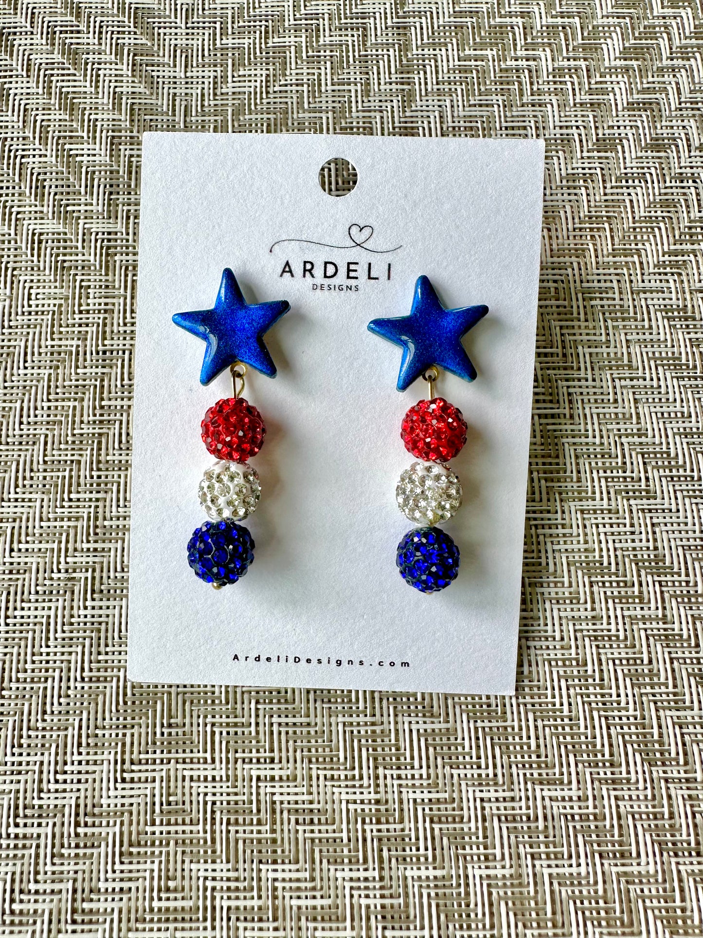 "USA" Stars & Red, White and Blue Dangle Drop Post Earrings