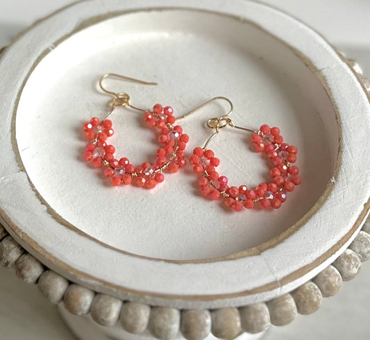 “Georgia” Handmade 10K Gold Plated Coral Dainty Daisy Dangle Earrings