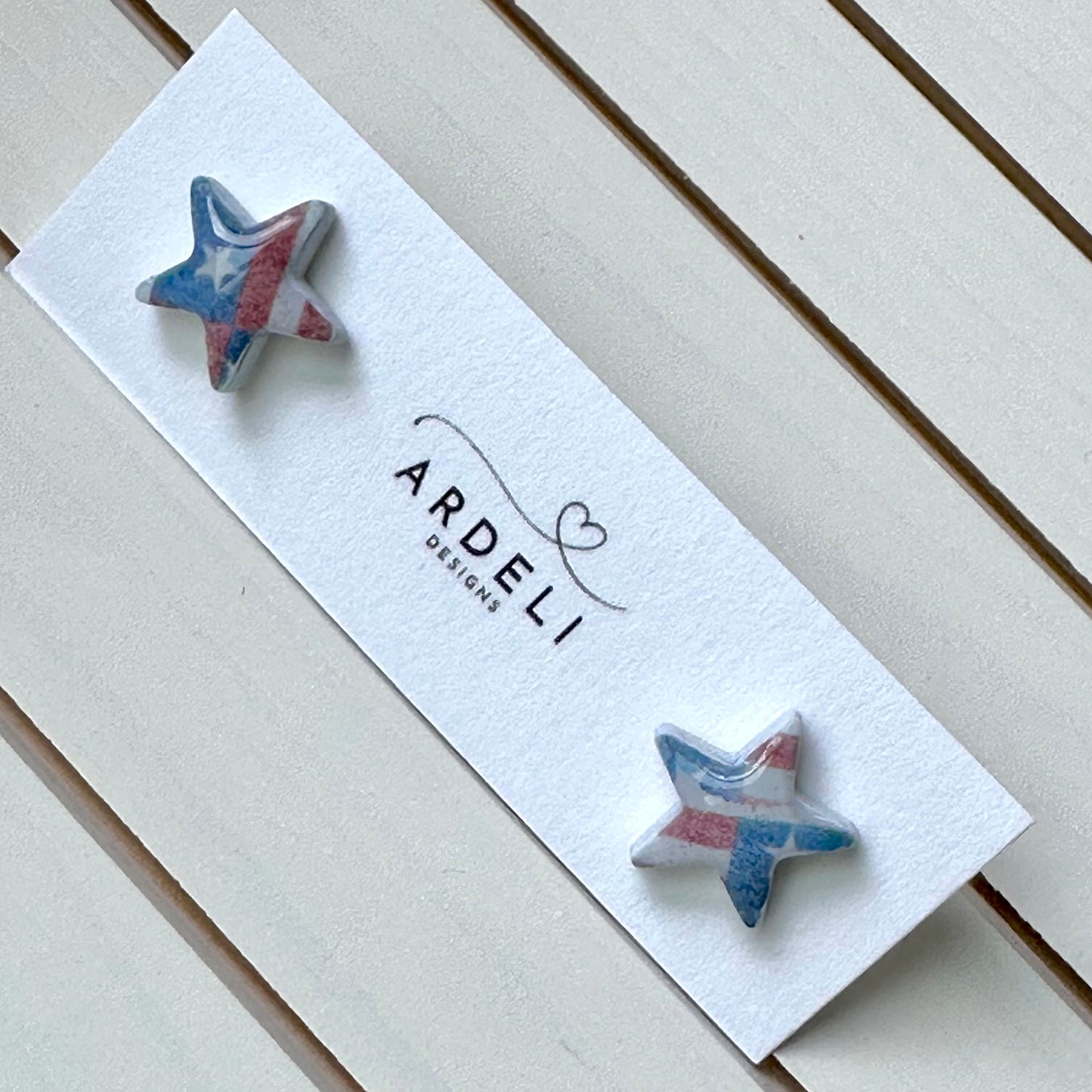 "USA" Rustic Matching Stars & Stripes Stud Earrings