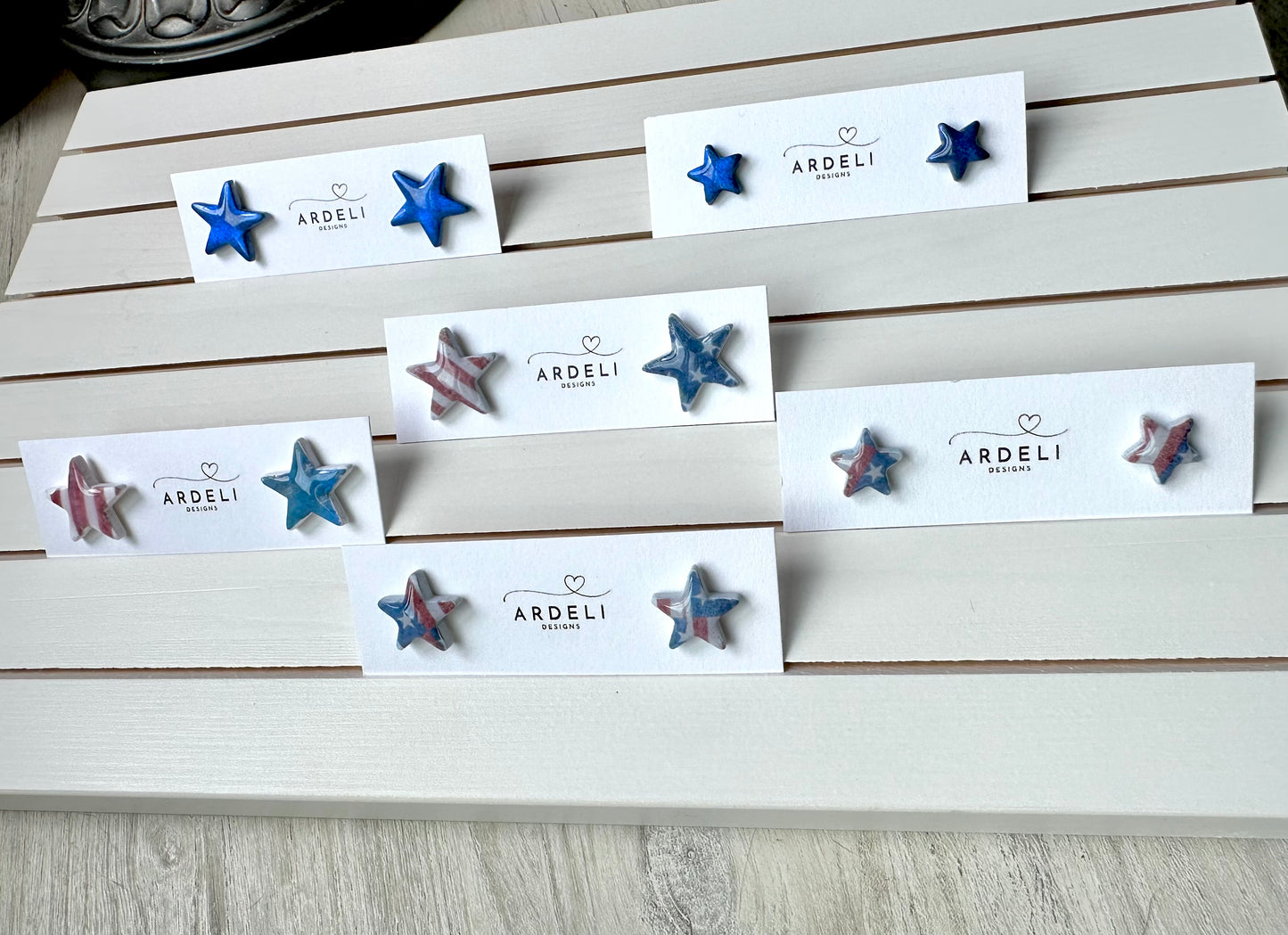 "USA" Blue Shimmer Star Small Stud Earrings