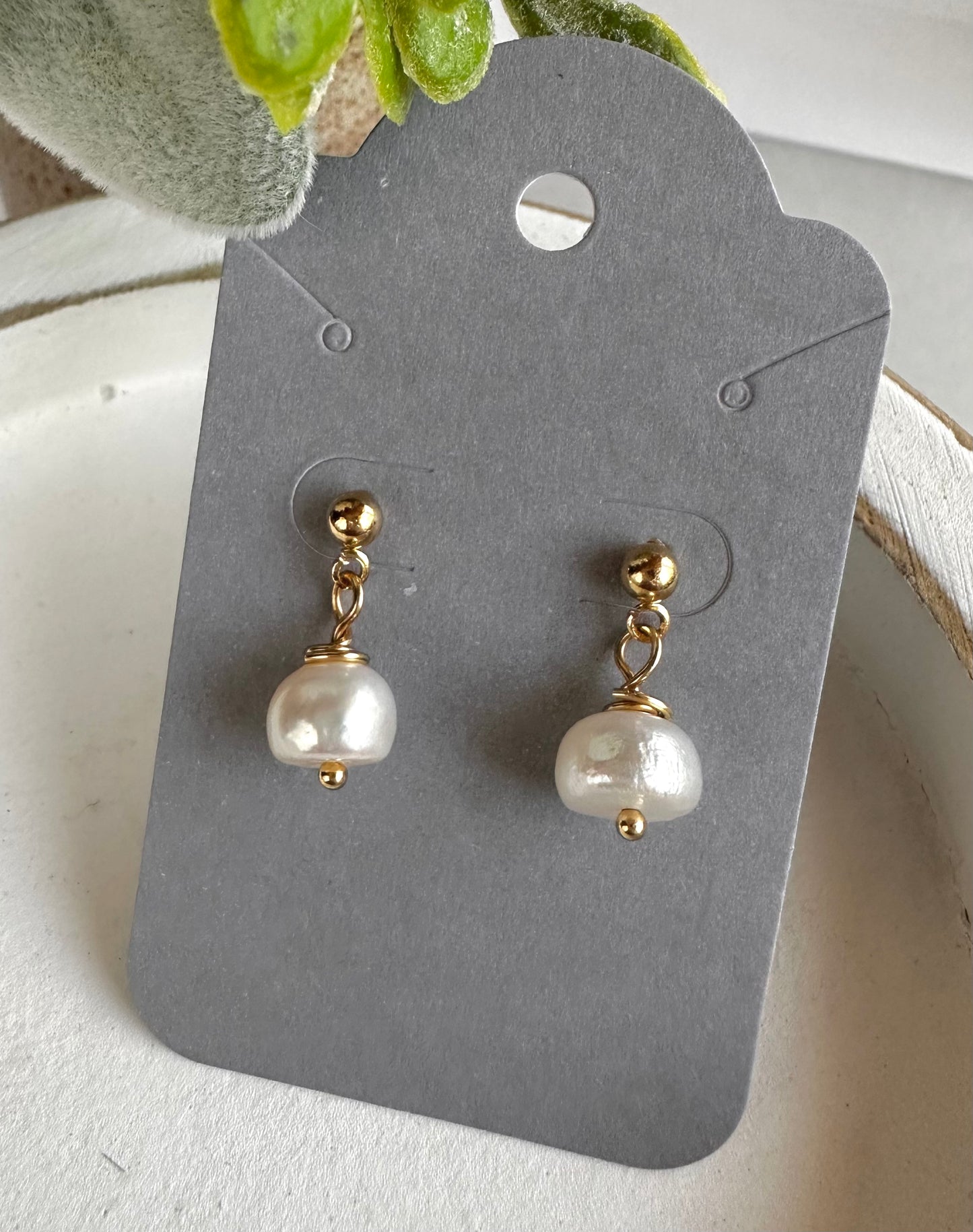 “Lorraine" 73 Fresh Water Pearl Drop Gold Plated Ball Post Dangle Earrings