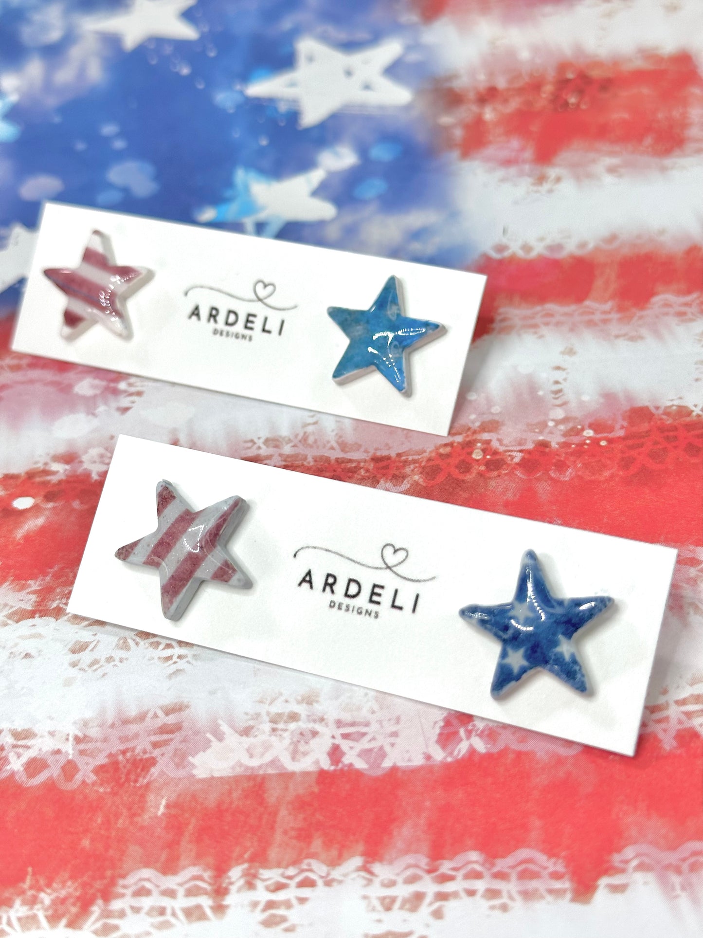 "USA" Rustic Stars & Stripes Stud Earrings