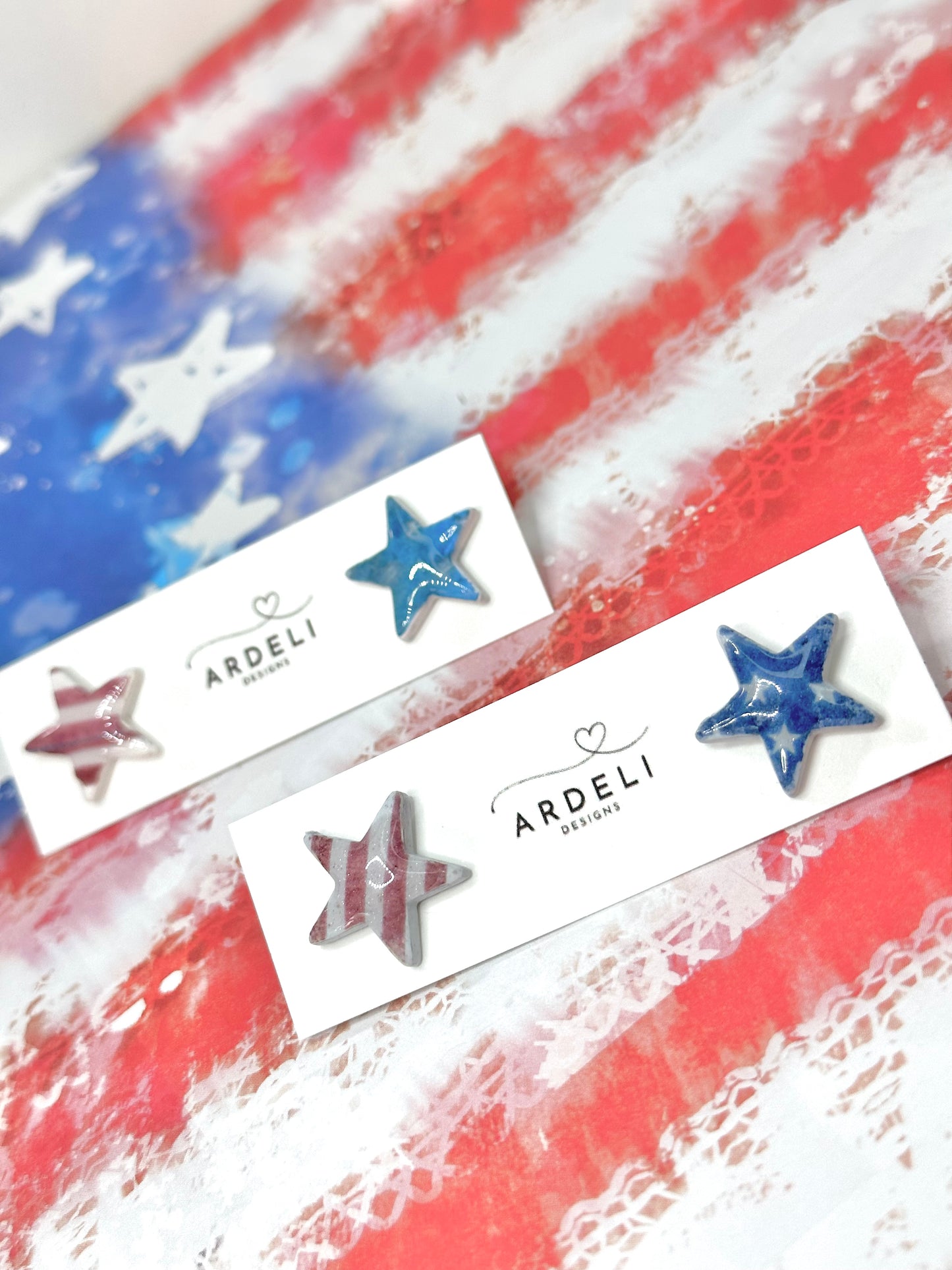 "USA" Rustic Stars & Stripes Stud Earrings