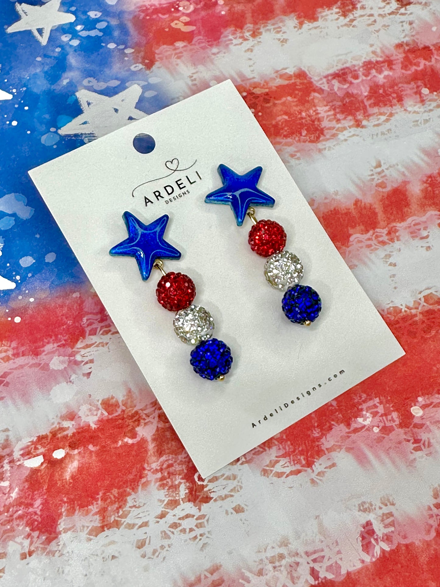 "USA" Stars & Red, White and Blue Dangle Drop Post Earrings