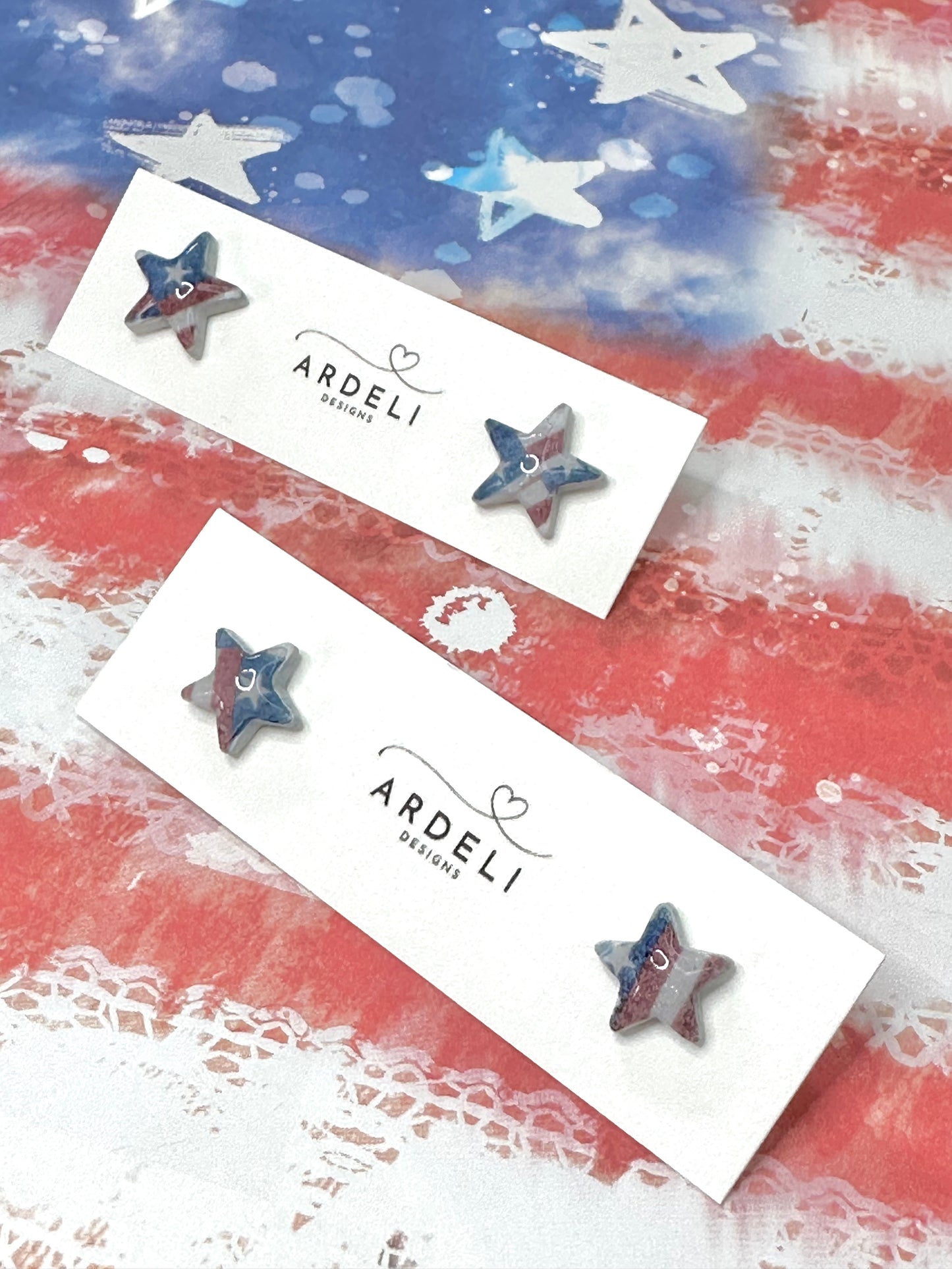 "USA" Rustic Matching Stars & Stripes Stud Earrings