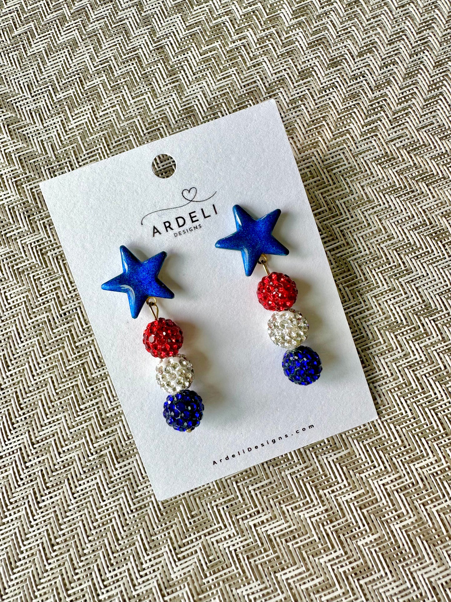 "USA" Stars & Red, White and Blue Dangle Drop Post Earrings